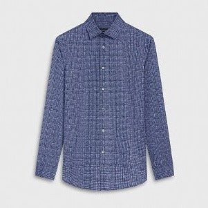 James Check Print OoohCotton Shirt in Navy by Bugatchi