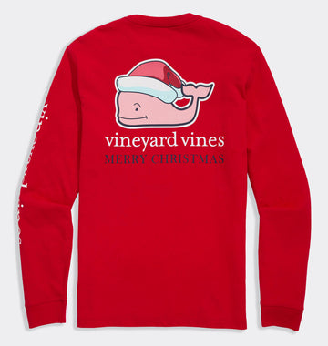 Santa Whale Long Sleeve Pocket Tee in Red Velvet by Vineyard Vines