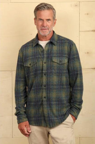 Yellowstone Drifter Plaid Sweater-Knit Shirt in Vintage Green by True Grit