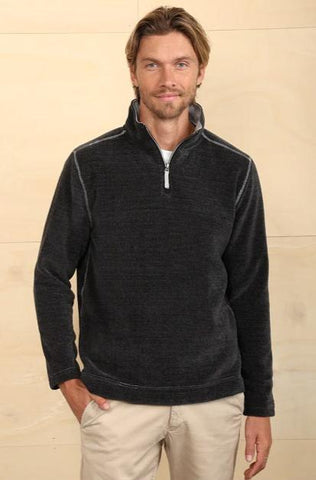 Apres Lux Chenille & Sherpa 1/4 Zip Pullover in Charcoal by True Grit