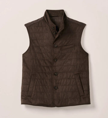 Corde Top Shelf Faux Suede Quilted Vest in Coffee by Johnnie-O
