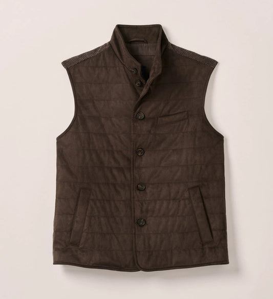 Corde Top Shelf Faux Suede Quilted Vest in Coffee by Johnnie-O
