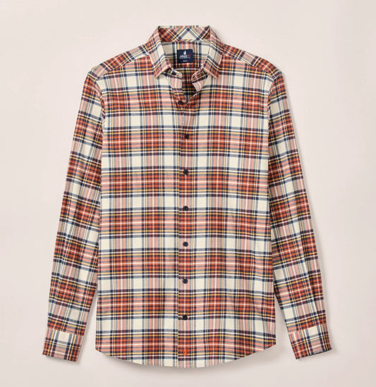 Knick Performance Flannel Button Down Shirt in Pumpkin by Johnnie-O