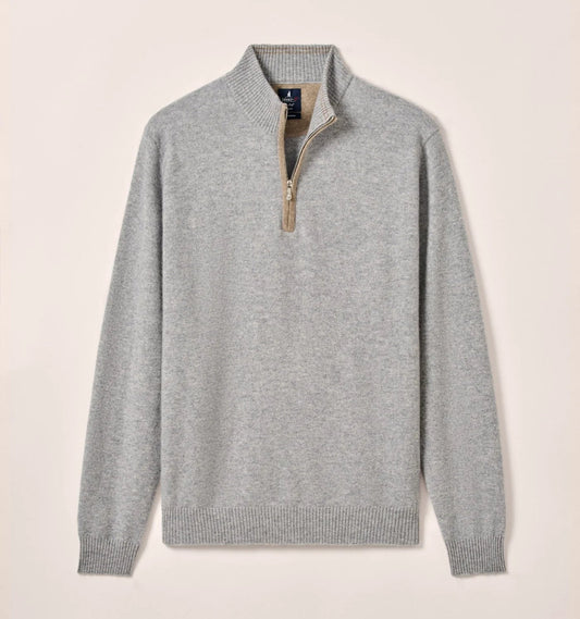 Niccolo Top Shelf Cashmere 1/4 Zip Sweater in Light Gray by Johnnie-O