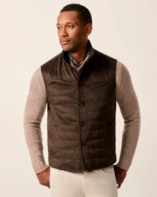 Corde Top Shelf Faux Suede Quilted Vest in Coffee by Johnnie-O