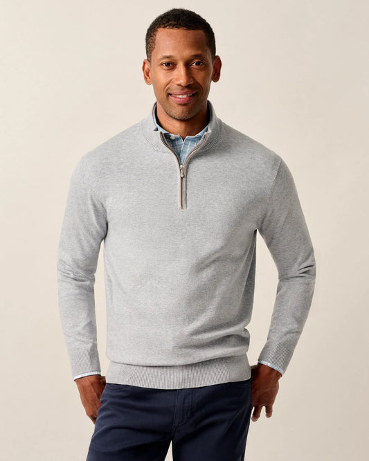 Desmond Plaited Cotton Blend 1/4 Zip Sweater in Pebble by Johnnie-O