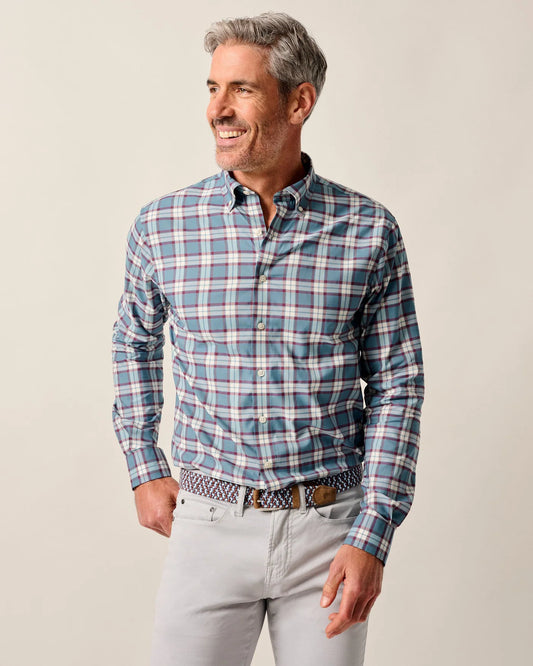 Feldy Featherweight Performance Button Down Shirt in Laguna Blue by Johnnie-O