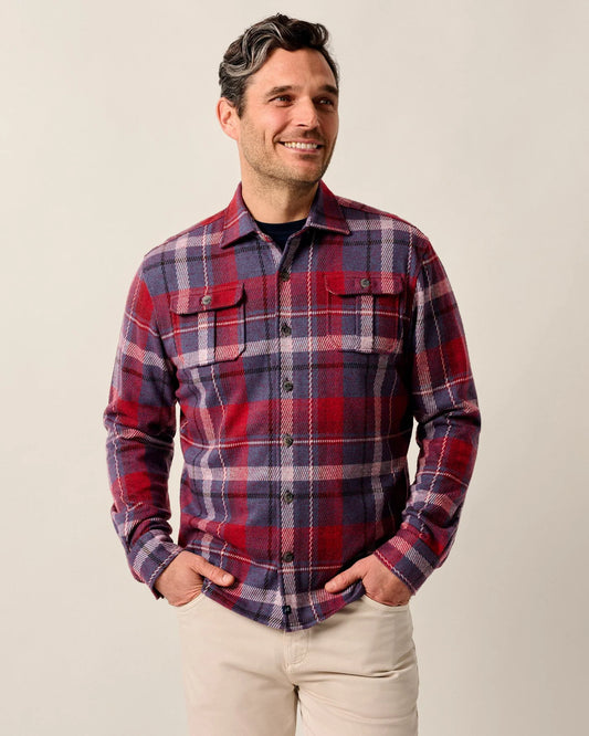Gustaf Stretch Knit Flannel Lodge Shirt in Malibu Red by Johnnie-O