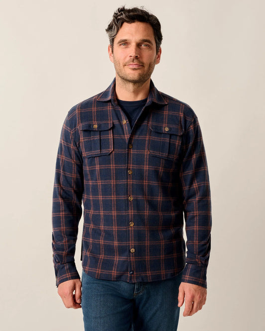 Judah Stretch Knit Flannel Lodge Shirt in Coffee by Johnnie-O