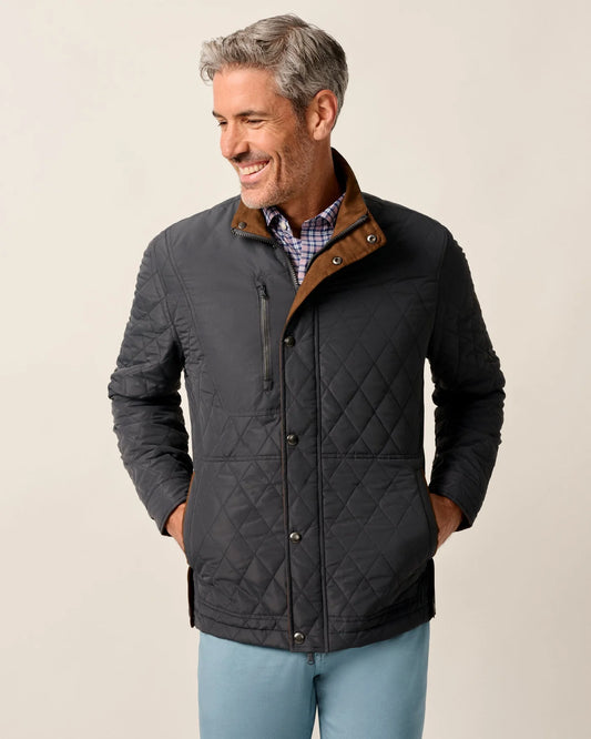 Juno Quilted Snap Jacket in Dark Gray by Johnnie-O
