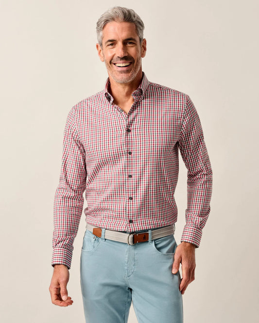 Kirtland Natural Performance Button Down Shirt in Malibu Red by Johnnie-O