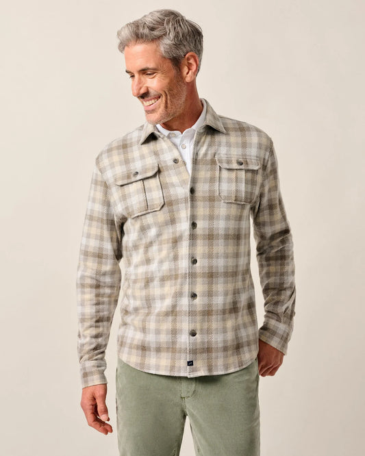Marcelo Stretch Knit Flannel Lodge Shirt in Light Gray by Johnnie-O