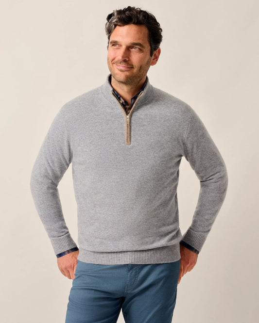 Niccolo Top Shelf Cashmere 1/4 Zip Sweater in Light Gray by Johnnie-O