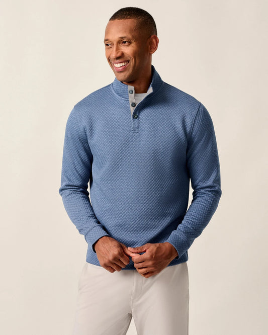 Rockwells Diamond-Quilted Henley Pullover in Laguna Blue by Johnnie-O