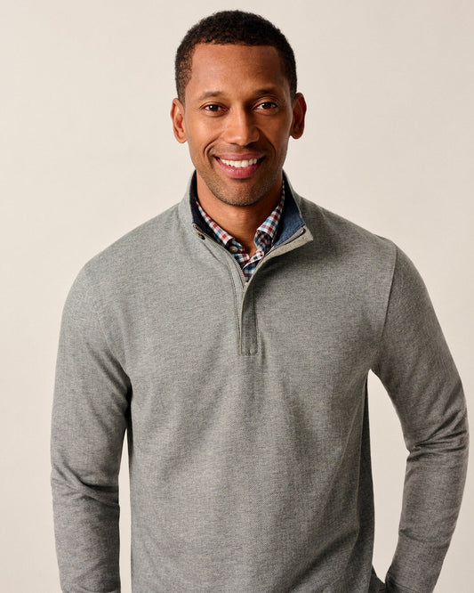 Rubin Herringbone Cotton Cashmere 1/4 Zip Pullover in Charcoal by Johnnie-O
