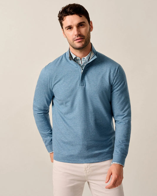 Rubin Herringbone Cotton Cashmere 1/4 Zip Pullover in Maliblu by Johnnie-O