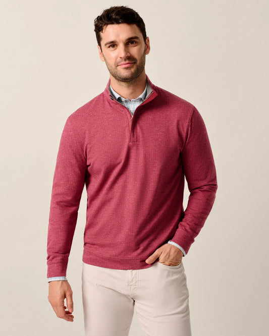 Rubin Herringbone Cotton Cashmere 1/4 Zip Pullover in Maroon by Johnnie-O