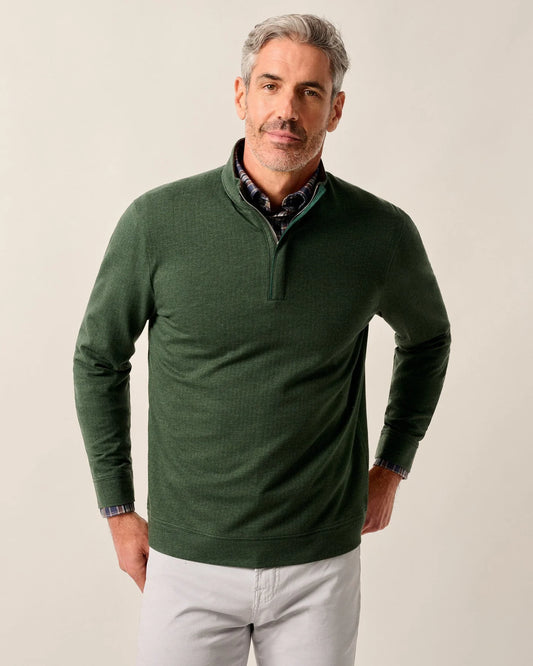 Rubin Herringbone Cotton Cashmere 1/4 Zip Pullover in Moss by Johnnie-O