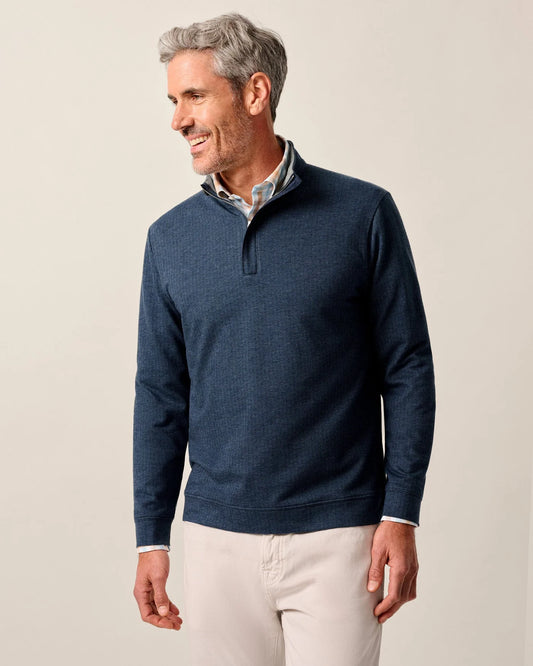 Rubin Herringbone Cotton Cashmere 1/4 Zip Pullover in Navy by Johnnie-O