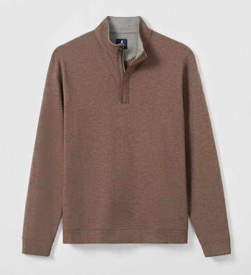 Rubin Herringbone Cotton Cashmere 1/4 Zip Pullover in Bison by Johnnie-O