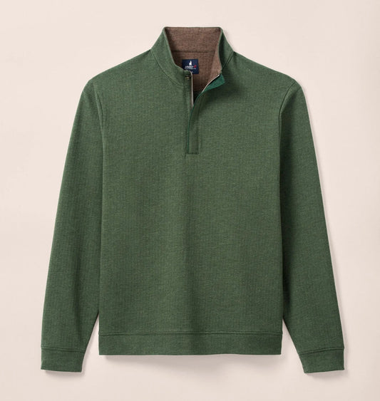 Rubin Herringbone Cotton Cashmere 1/4 Zip Pullover in Moss by Johnnie-O