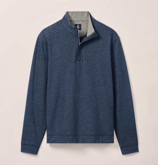 Rubin Herringbone Cotton Cashmere 1/4 Zip Pullover in Navy by Johnnie-O