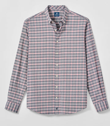 Basswood Plaid Everyday Performance Button Down Shirt in Navy by Johnnie-O