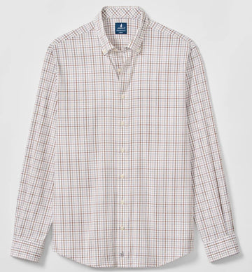 Everyday Performance Button Down Shirt - Sandlewood Pane in White by Johnnie-O