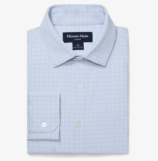 Leeward Dress Shirt in Light Blue Mini Plaid by Mizzen+Main