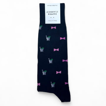 Mint Julep & Bow Tie Mid Calf Socks in Navy by Dapper Classics