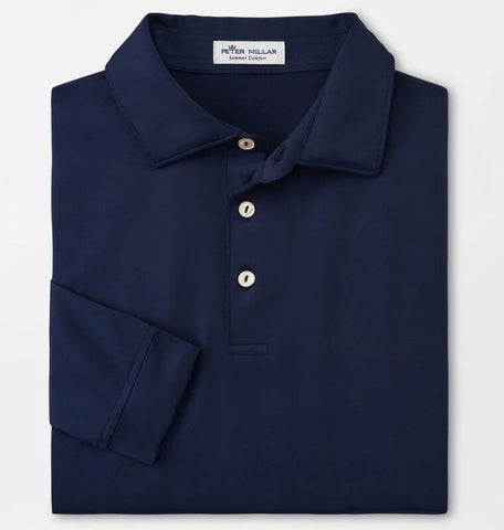 Solid Stretch Jersey Long-Sleeve Polo in Navy by Peter Millar