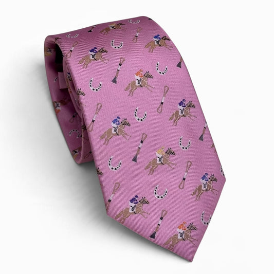 "Riders Up" 100% Silk Neck Tie in Pink by Logan's
