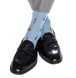 Sky Blue with Black, Burnt Orange and Red Bourbon Bottles Cotton Sock by Dapper Classics