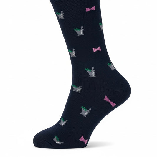 Mint Julep & Bow Tie Mid Calf Socks in Navy by Dapper Classics