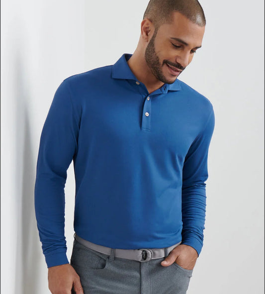 Lyons Performance Jersey Long-Sleeve Polo in Blue Haze by Peter Millar