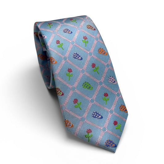 "Roses” 100% Silk Neck Tie in Sky Blue by Logan's