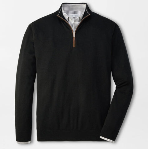 Autumn Crest Suede Trim Quarter-Zip in Black by Peter Millar