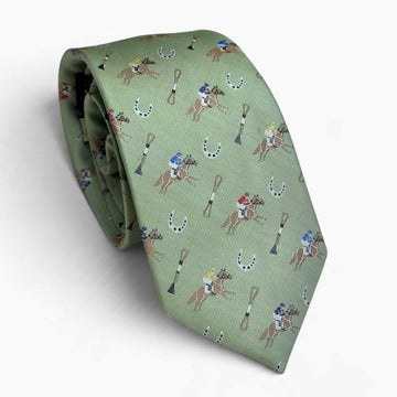 "Riders Up" 100% Silk Neck Tie in Light Green by Logan's