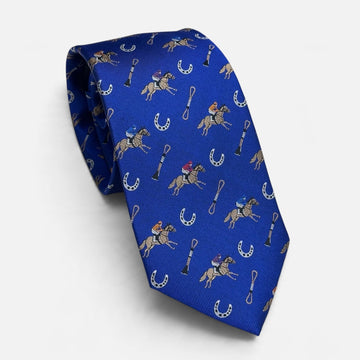 "Riders Up" 100% Silk Neck Tie in Royal Blue by Logan's