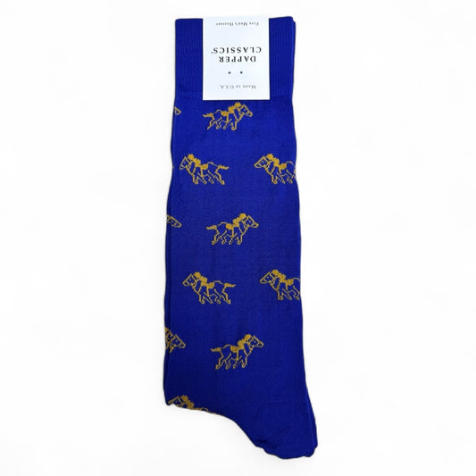 Horse Racing Mid Calf Socks in Blue by Dapper Classics