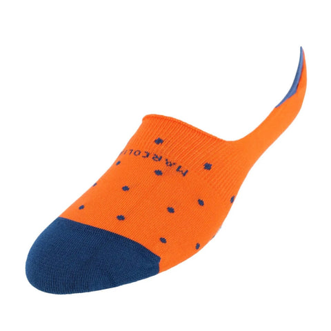 Men's Polka Dot Invisible Touch No Show Liner Sock in Carrot Orange by Marcoliani