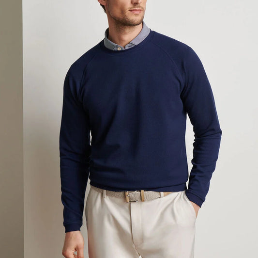 Cradle Pique Performance Crewneck Sweater in Navy by Peter Millar