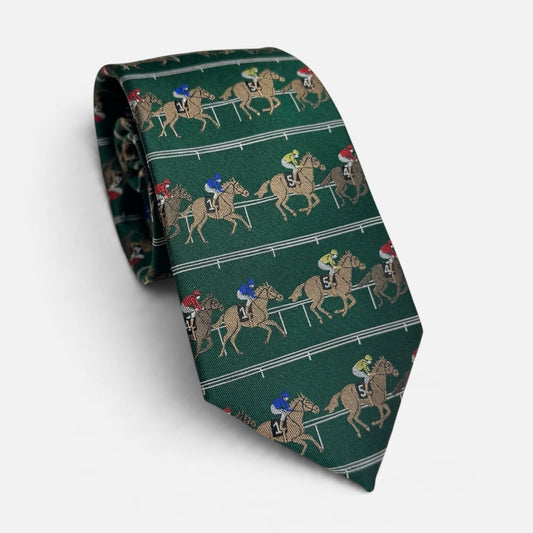"On The Rail" 100% Silk Neck Tie in Green by Logan's