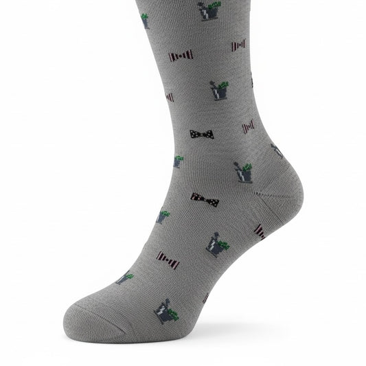 Mint Julep & Bow Tie Mid Calf Socks in Grey by Dapper Classics