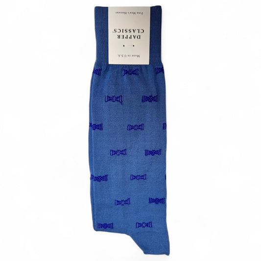 Bow Tie Mid Calf Socks in Blue by Dapper Classics