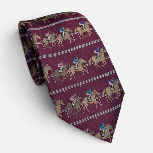"On The Rail" 100% Silk Neck Tie in Burgundy by Logan's
