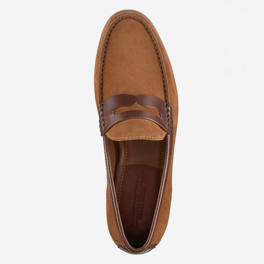 Baldwin Penny Loafer in Snuff Waxed English Suede/Brown Full Grain Leather by Johnston & Murphy