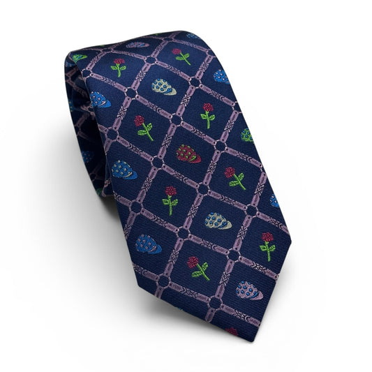 "Roses” 100% Silk Neck Tie in Navy by Logan's
