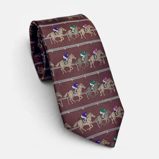 "On The Rail" 100% Silk Neck Tie in Brown by Logan's