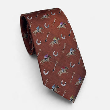 "Riders Up" 100% Silk Neck Tie in Brown by Logan's